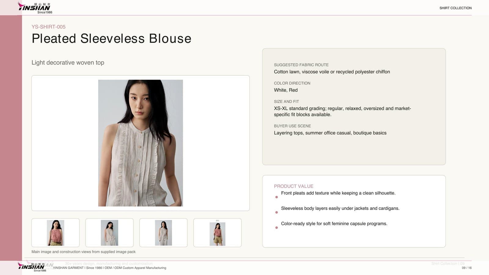 Pleated Sleeveless Blouse main development reference