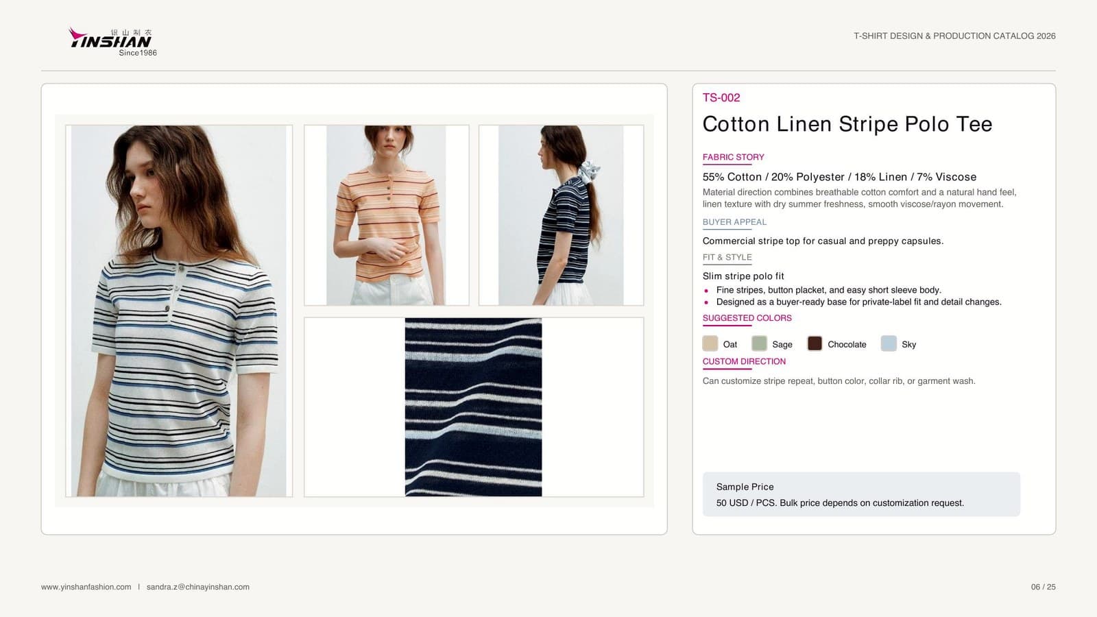 Cotton Linen Stripe Polo Tee main development reference