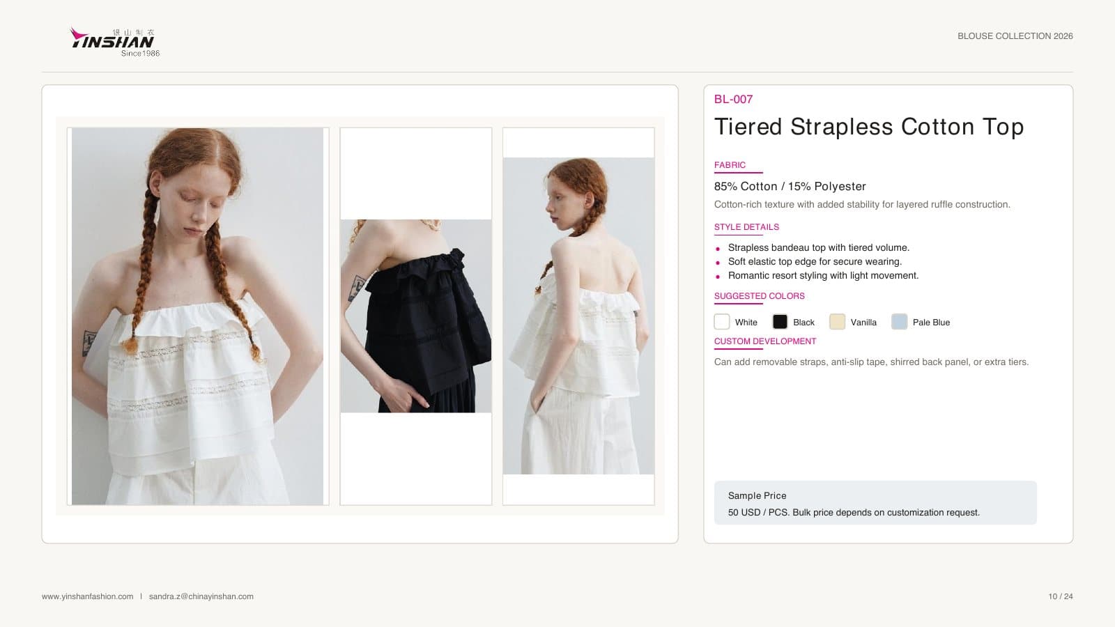 Tiered Strapless Cotton Top wearing and construction view 1