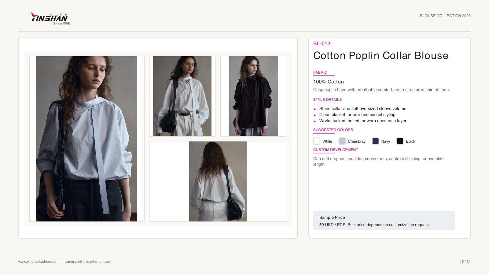 Cotton Poplin Collar Blouse wearing and construction view 1