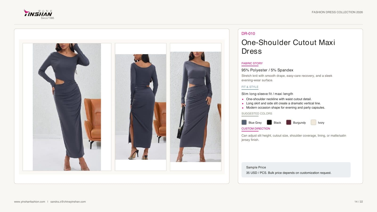 One-Shoulder Cutout Maxi Dress wearing and construction view 1