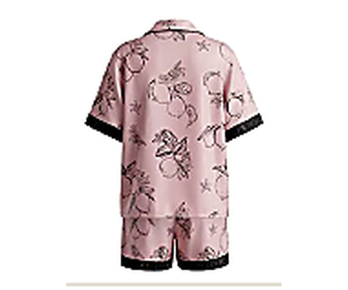 Rose Print Short Pajama Set wearing and construction view 3