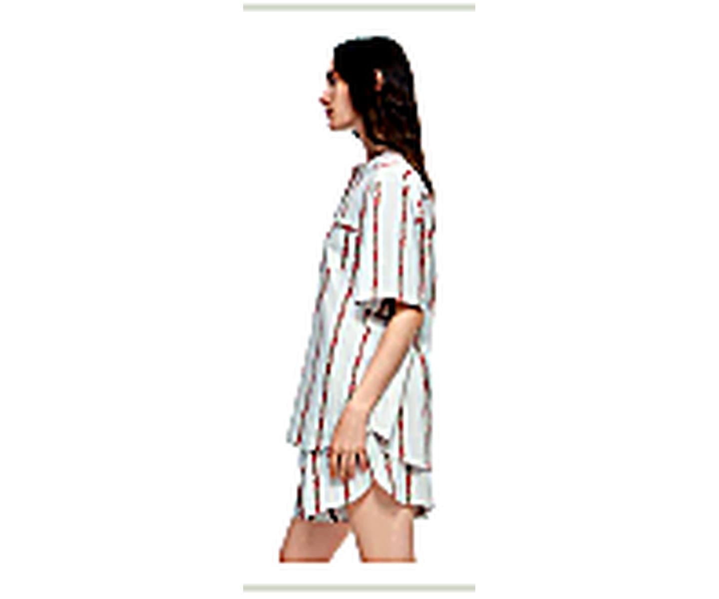 Cotton Stripe Short Set wearing and construction view 1