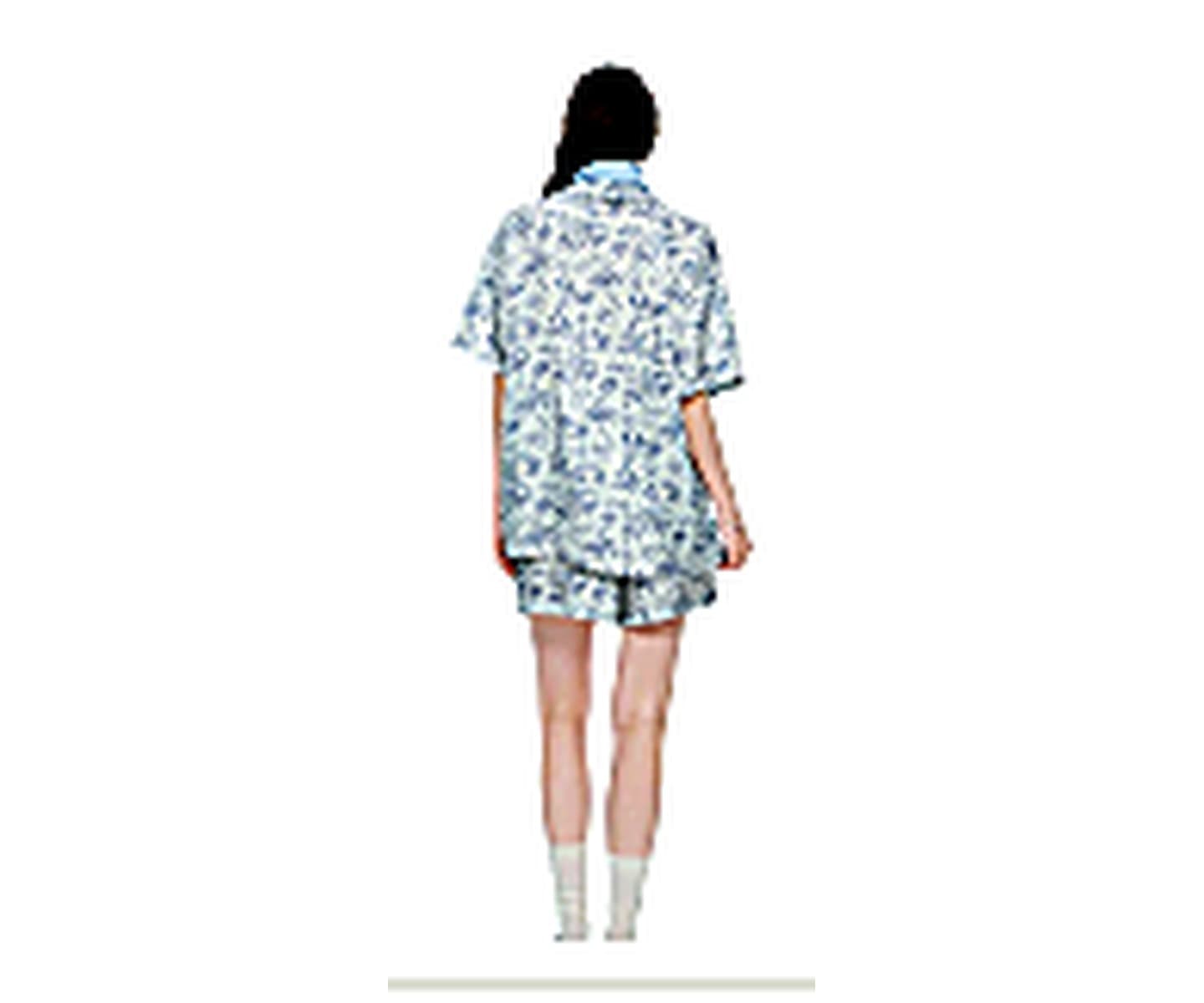 Blue Printed Short Pajama Set wearing and construction view 2