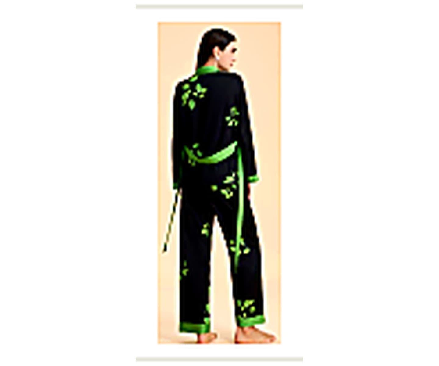 Botanical Lace Trim Pajama Set wearing and construction view 3