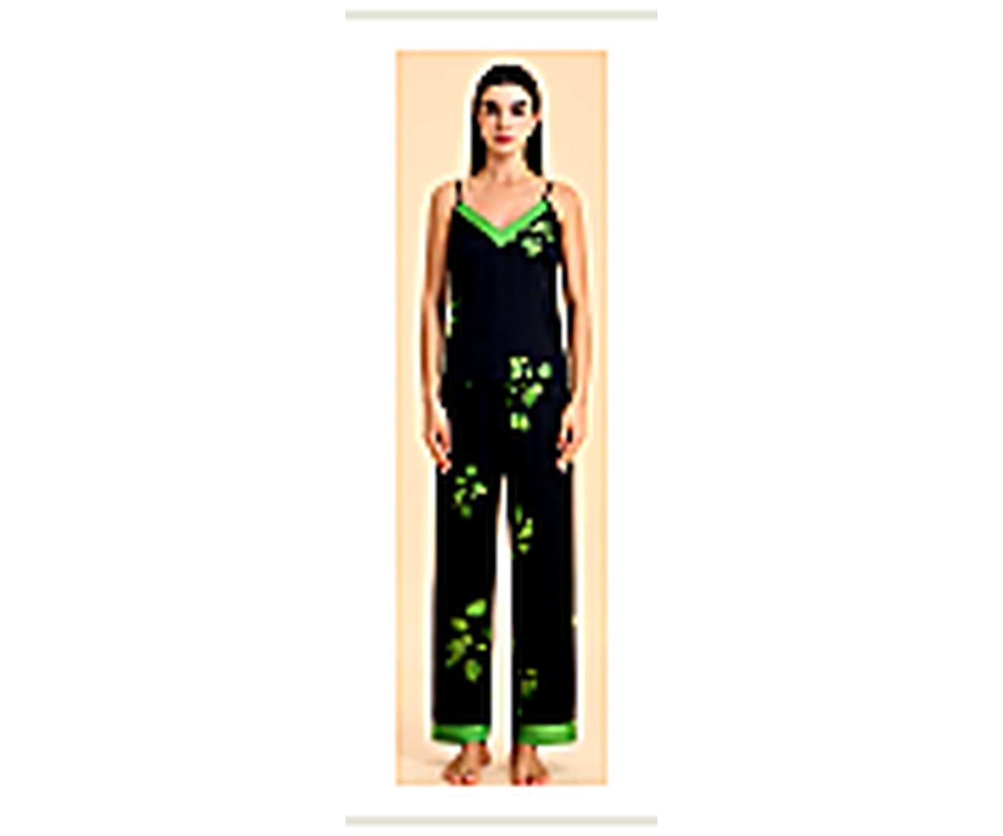 Botanical Lace Trim Pajama Set wearing and construction view 1