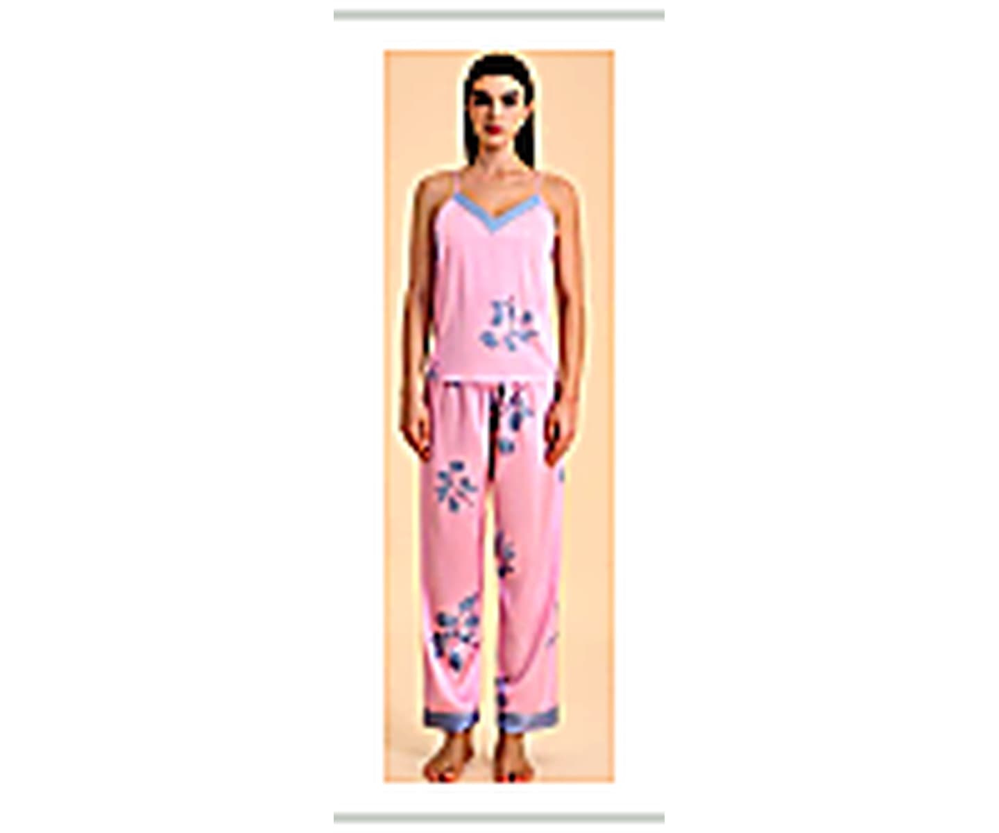 Pastel Floral Pajama Set wearing and construction view 1