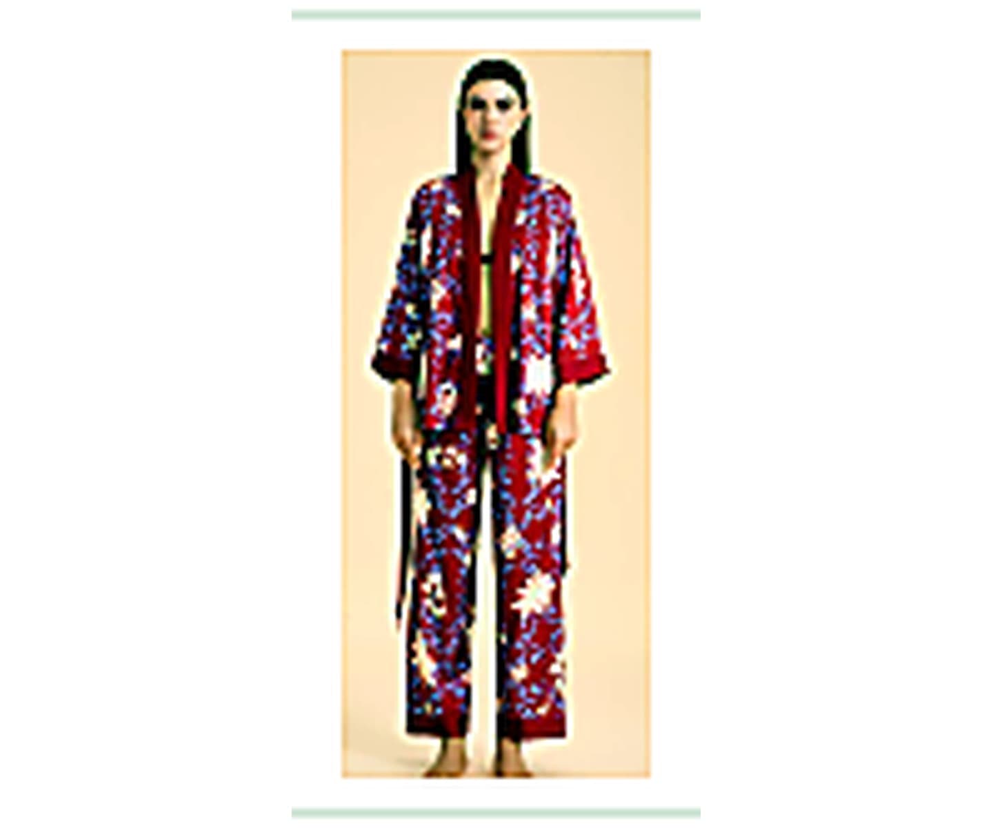 Satin Print Robe Set wearing and construction view 2