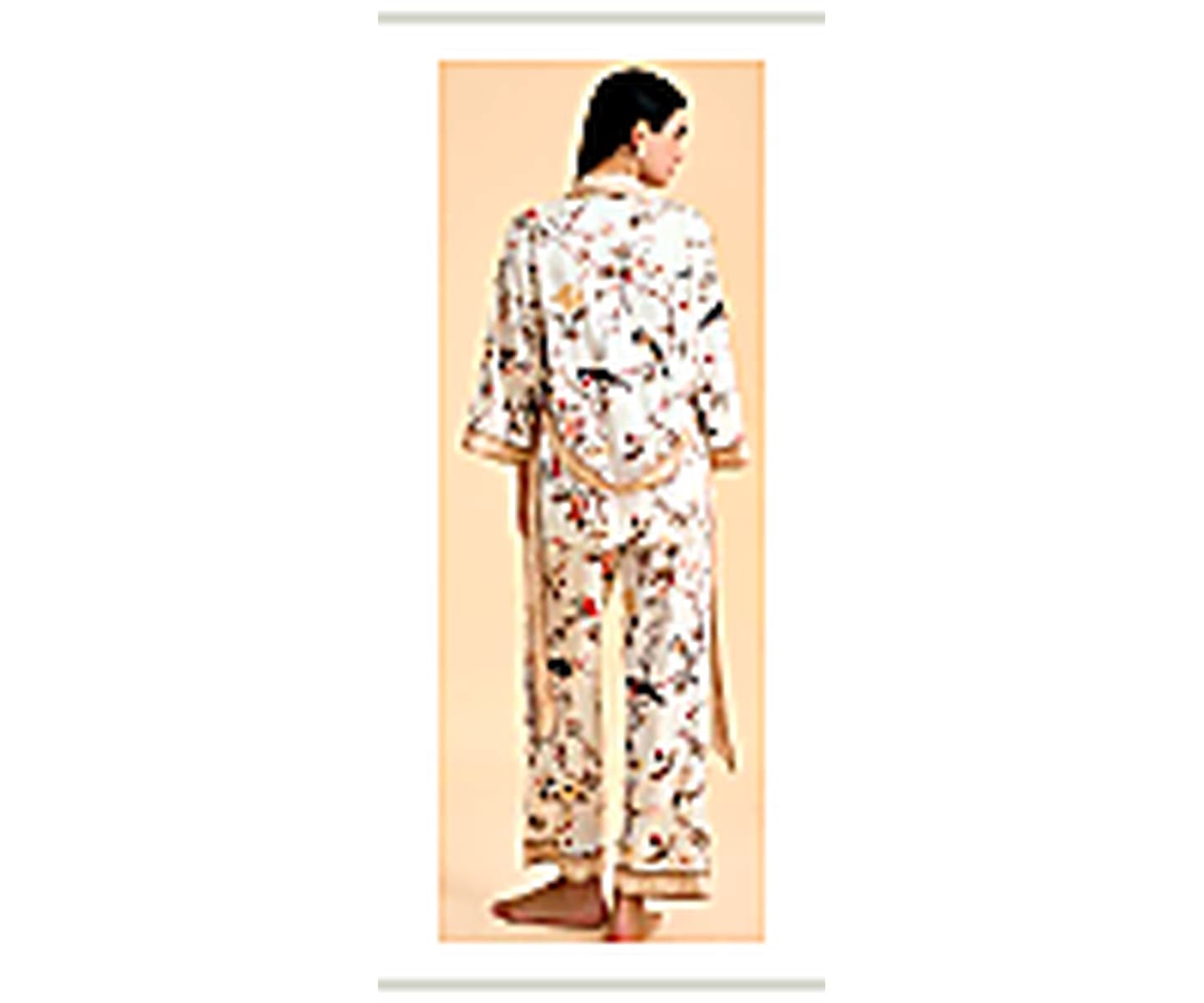 Satin Print Robe Set wearing and construction view 1