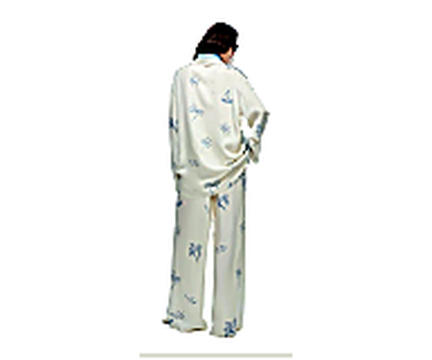 Printed Long Pajama Set wearing and construction view 2