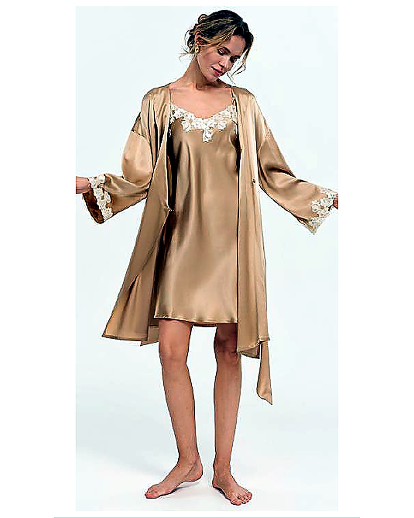 Silk robe and nightdress set sample for branded loungewear development