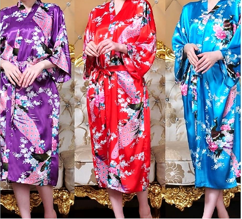 Color-rich floral satin kimono robe B2B development reference image