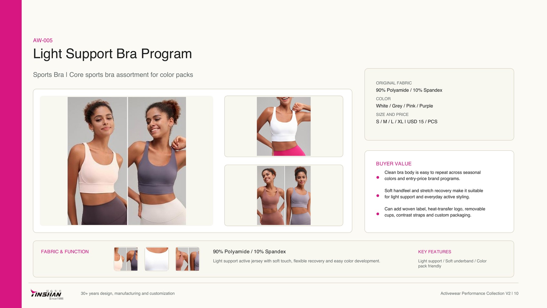 Light Support Bra Program wearing and construction view 1