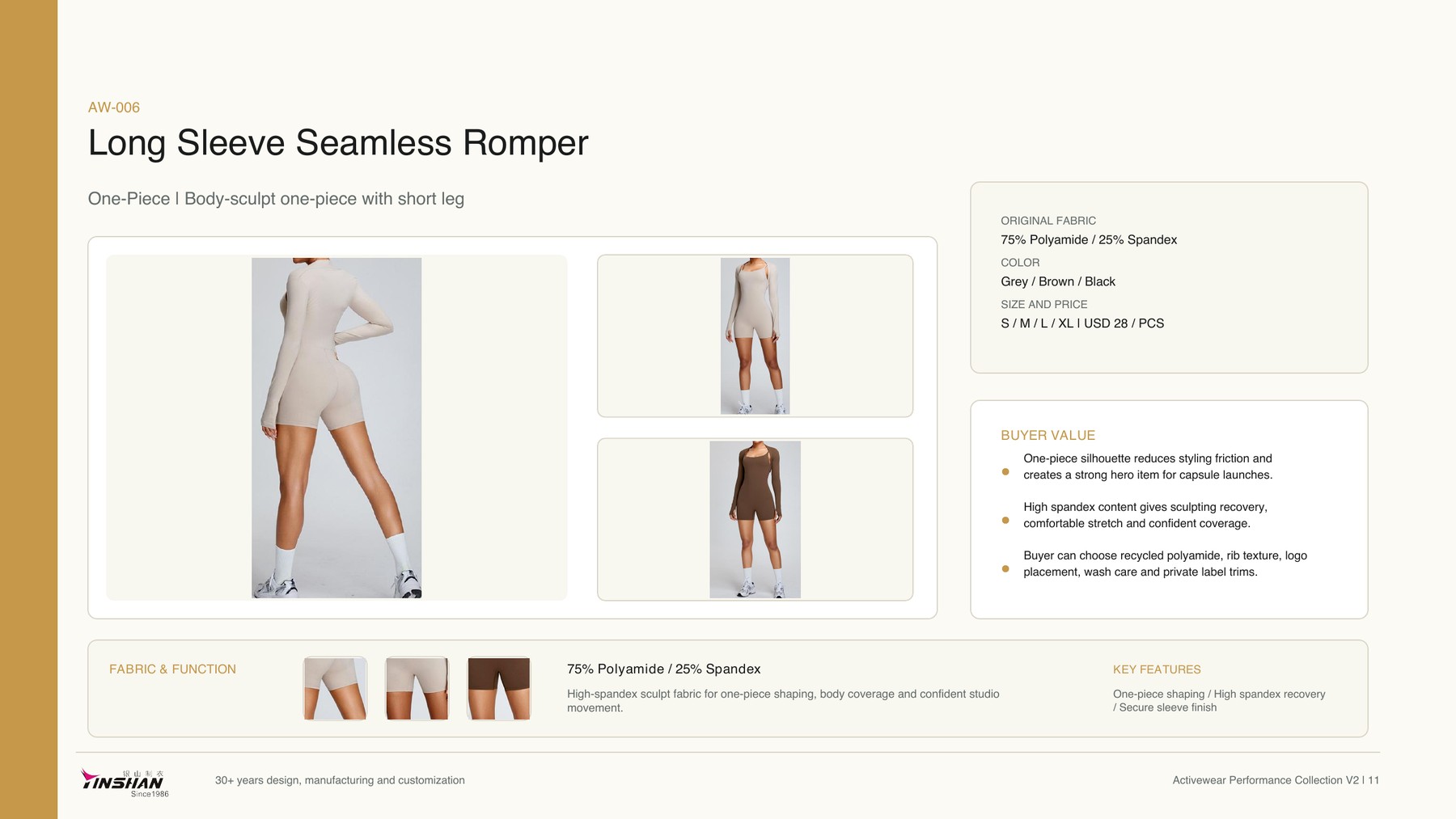 Long Sleeve Seamless Romper wearing and construction view 1
