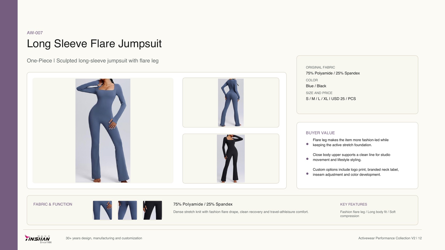 Long Sleeve Flare Jumpsuit wearing and construction view 1