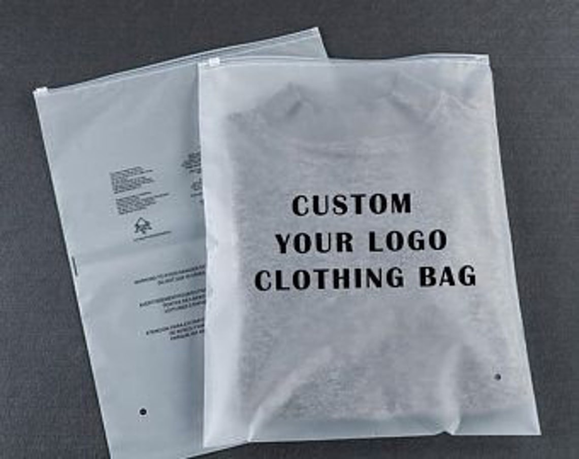 Garment packing bags illustrating the bag format and artwork area in a private-label packing brief
