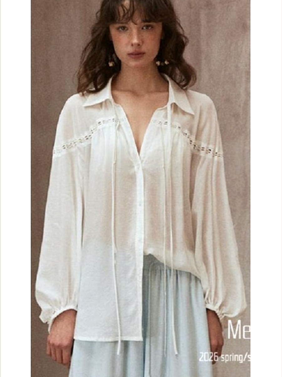 Airy Lyocell Tie-Neck Blouse product photo from Yinshan Blouse Collection 2026