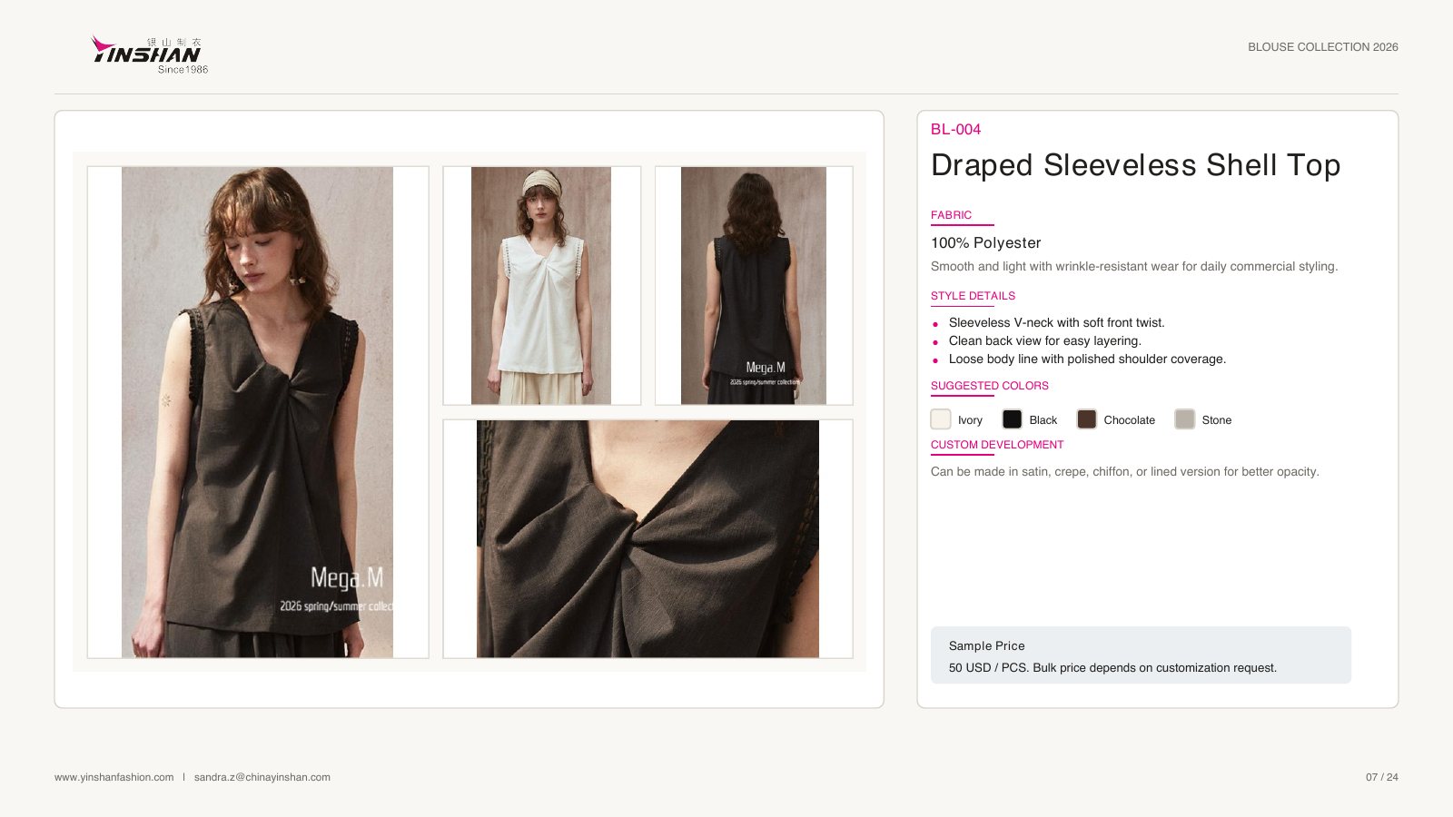 Draped Sleeveless Shell Top wearing and construction view 1