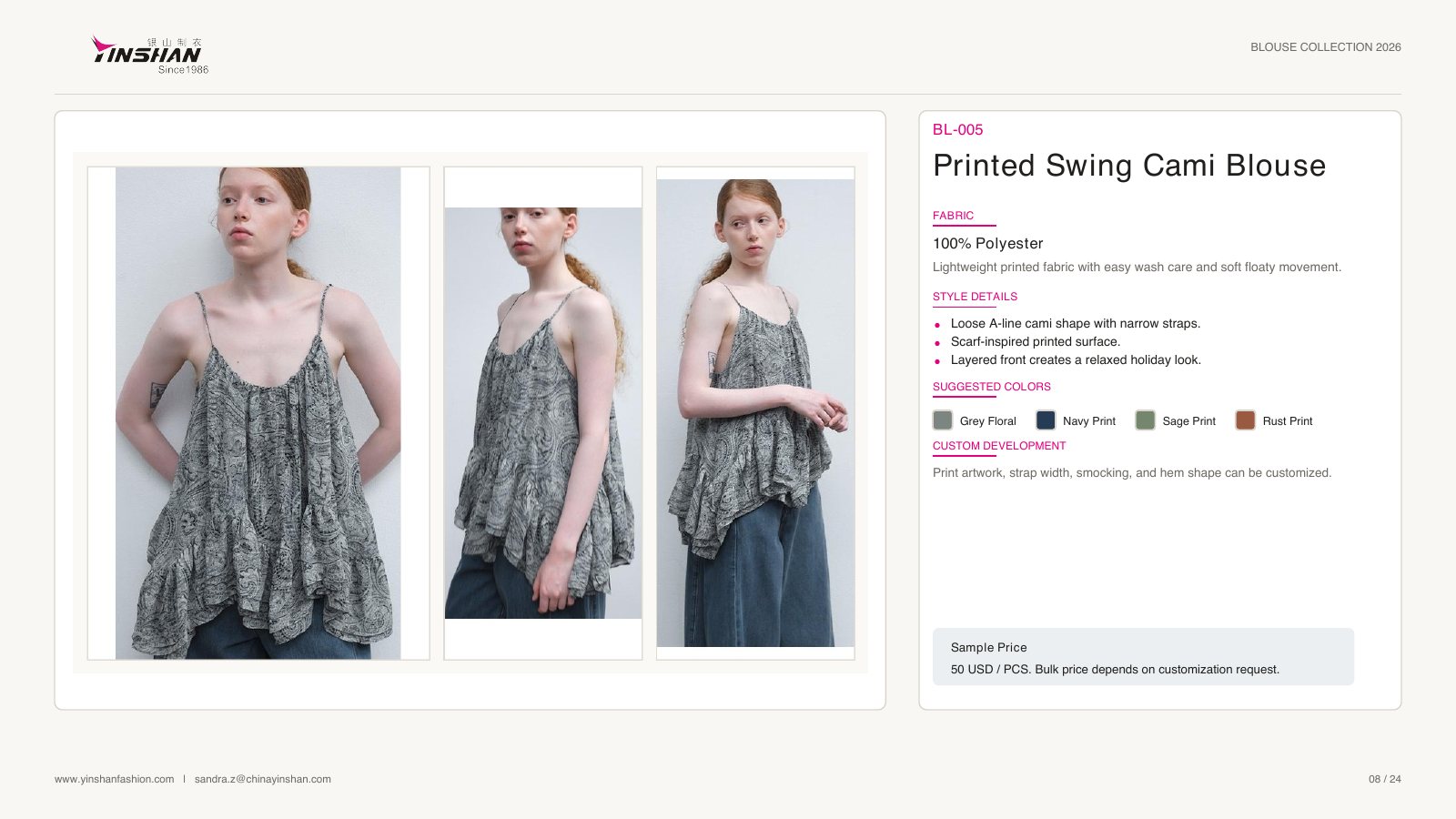 Printed Swing Cami Blouse wearing and construction view 1
