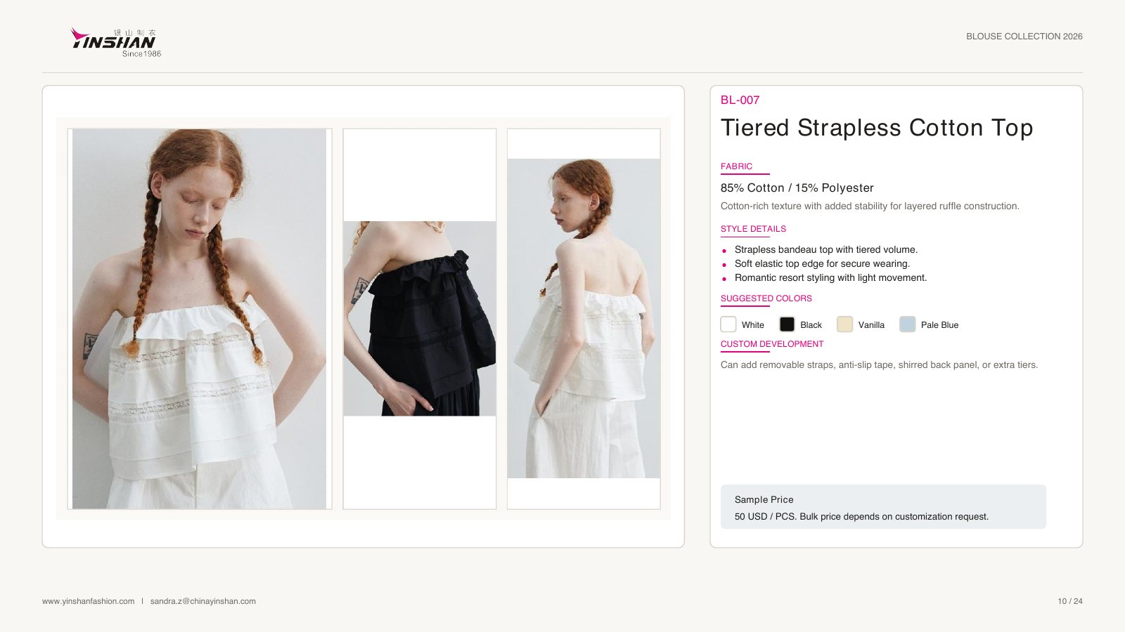 Tiered Strapless Cotton Top wearing and construction view 1