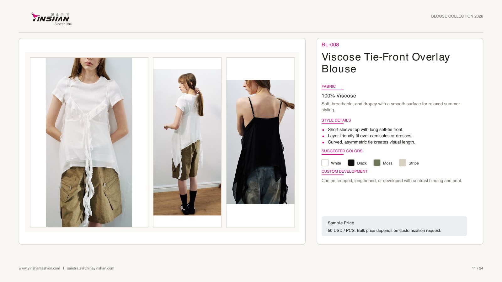 Viscose Tie-Front Overlay Blouse wearing and construction view 1
