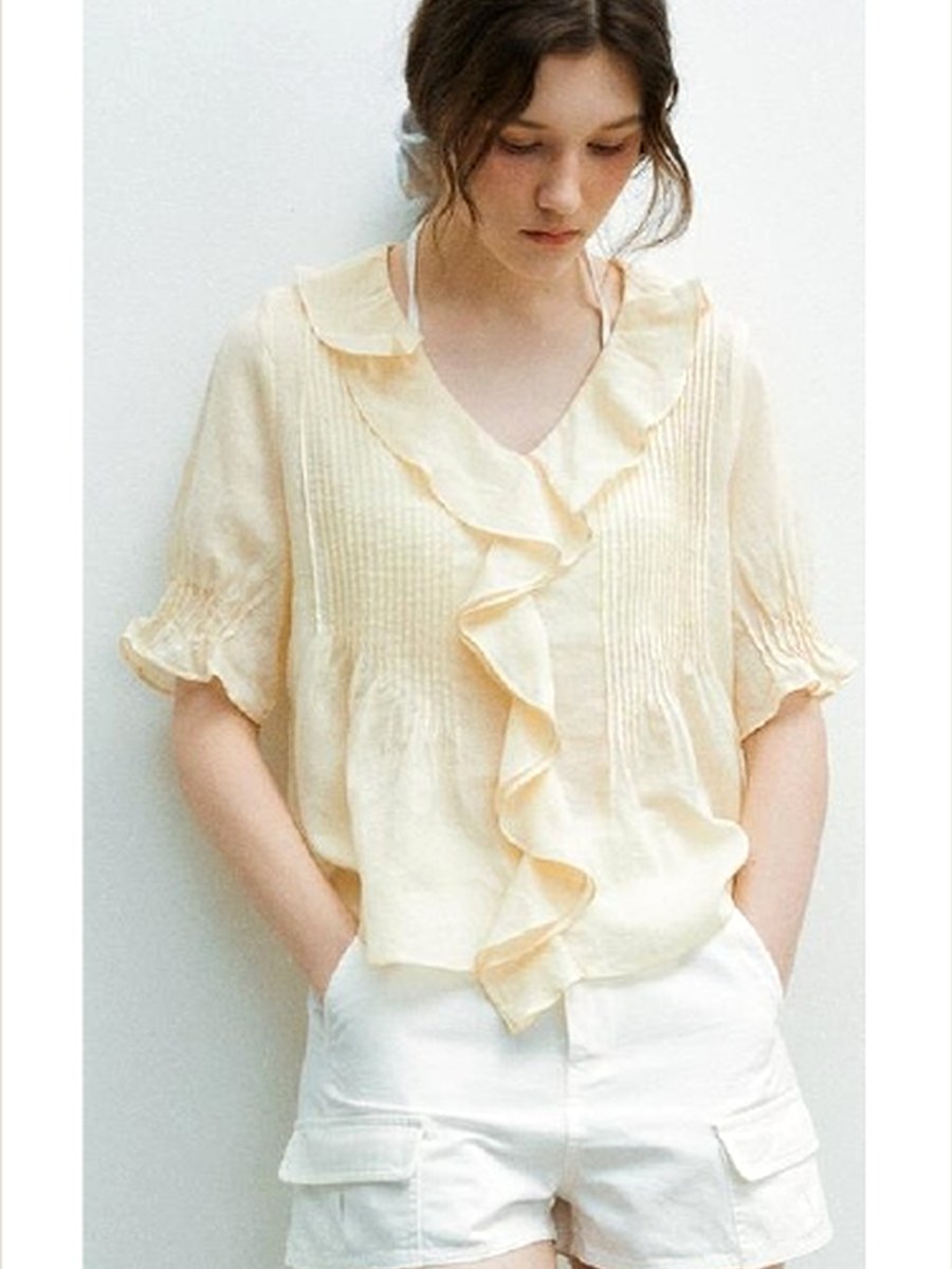 Linen Lyocell Ruffle Shirt product photo from Yinshan Blouse Collection 2026
