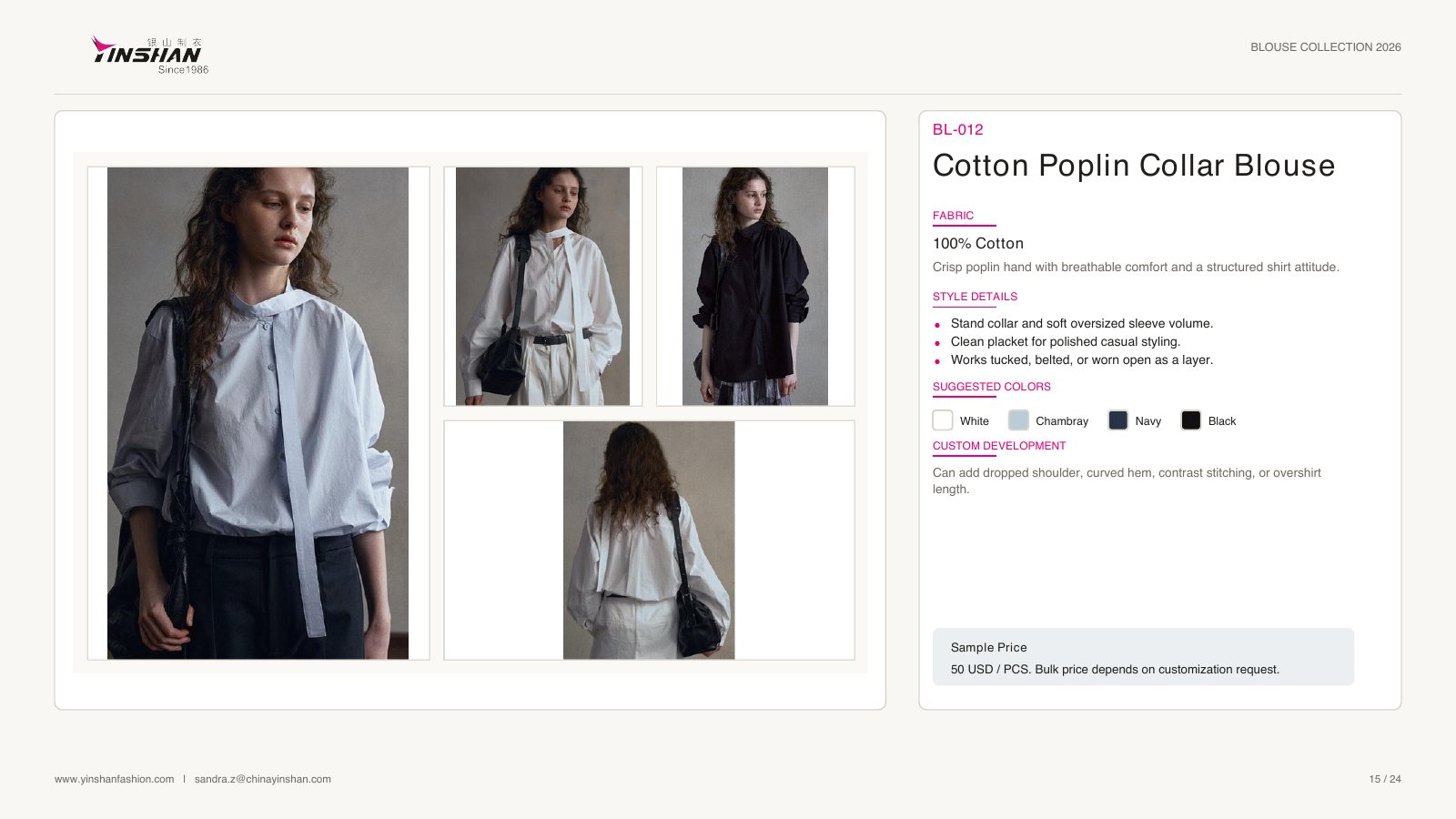 Cotton Poplin Collar Blouse wearing and construction view 1