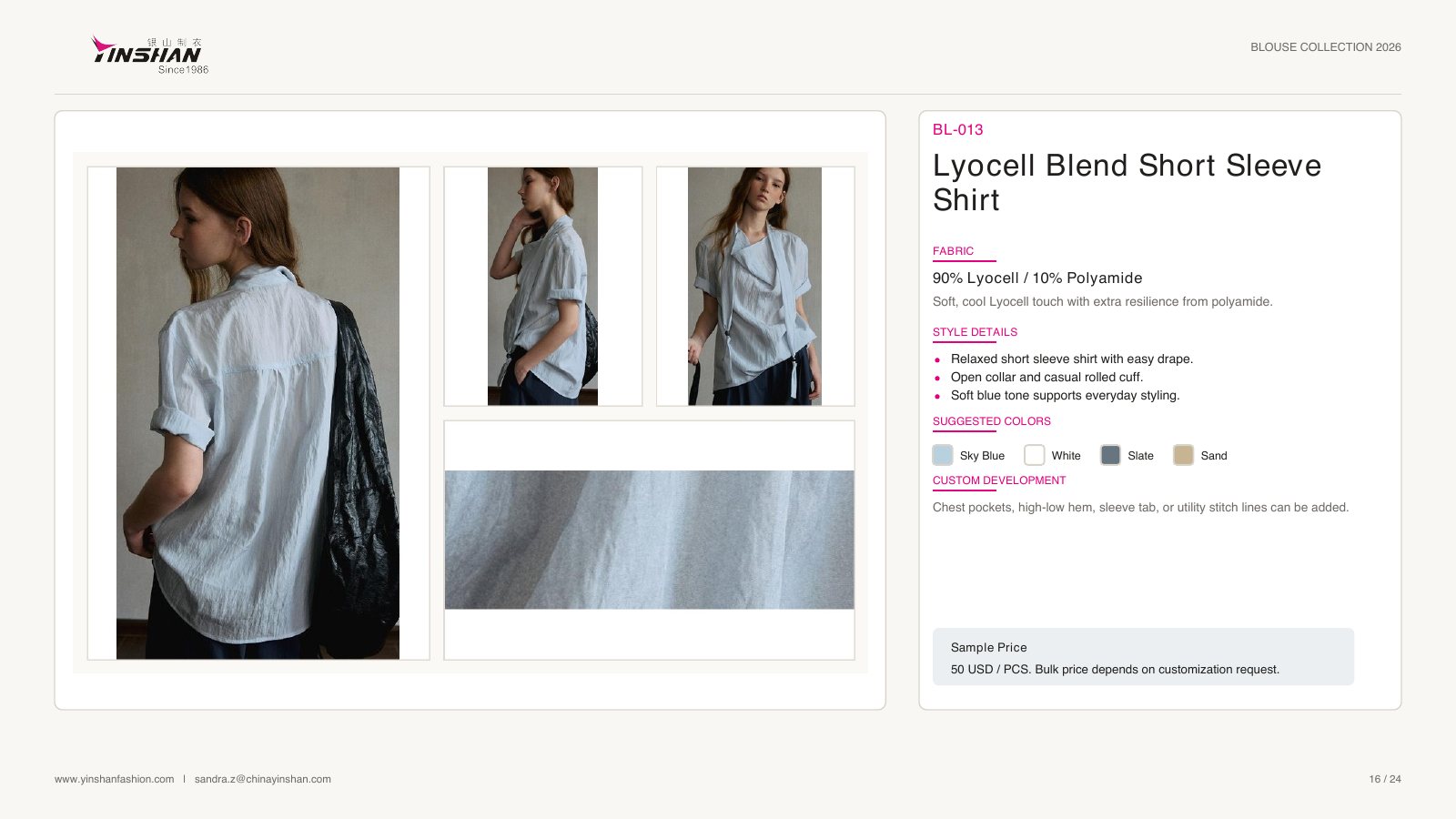 Lyocell Blend Short Sleeve Shirt wearing and construction view 1