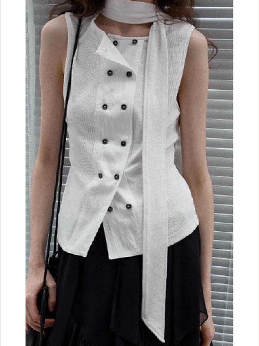 Stretch Button Vest Blouse product photo from Yinshan Blouse Collection 2026