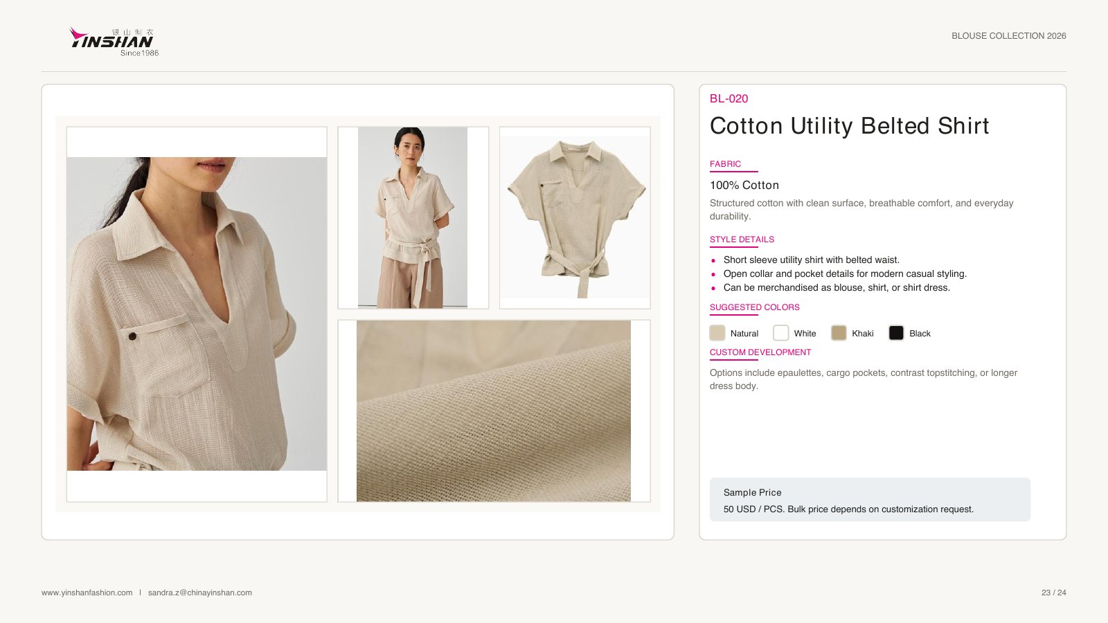 Cotton Utility Belted Shirt wearing and construction view 1