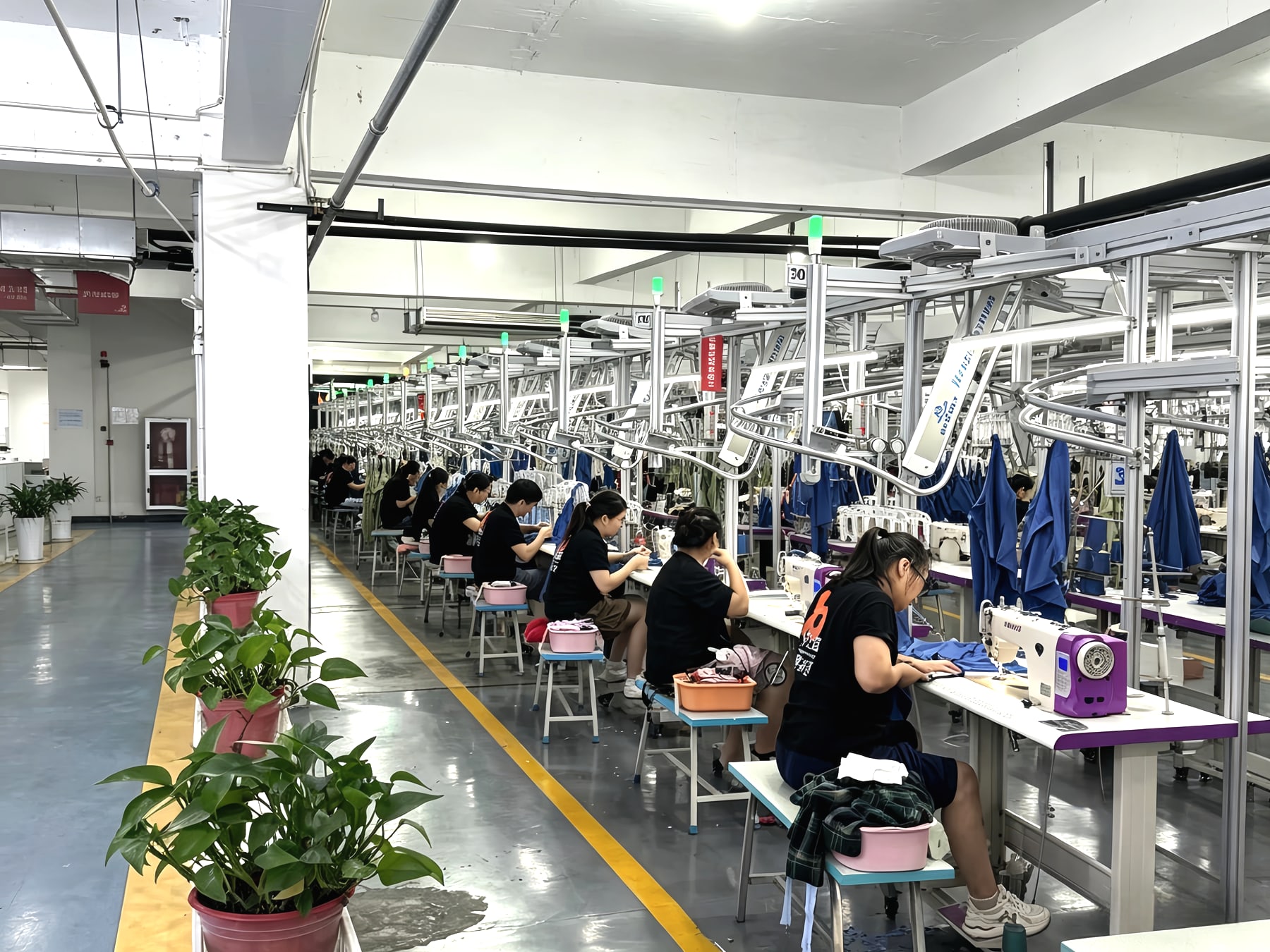 Real sewing production line inside the Yinshan Fashion factory