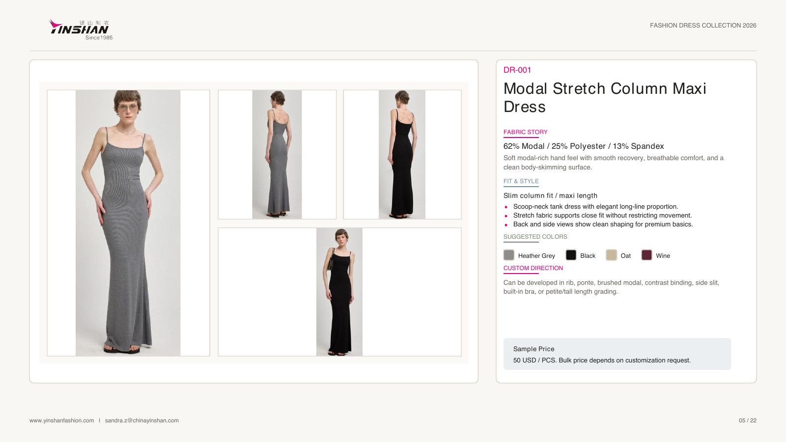 Modal Stretch Column Maxi Dress wearing and construction view 1