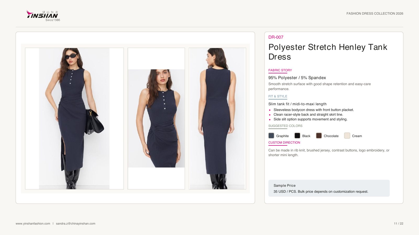 Polyester Stretch Henley Tank Dress wearing and construction view 1