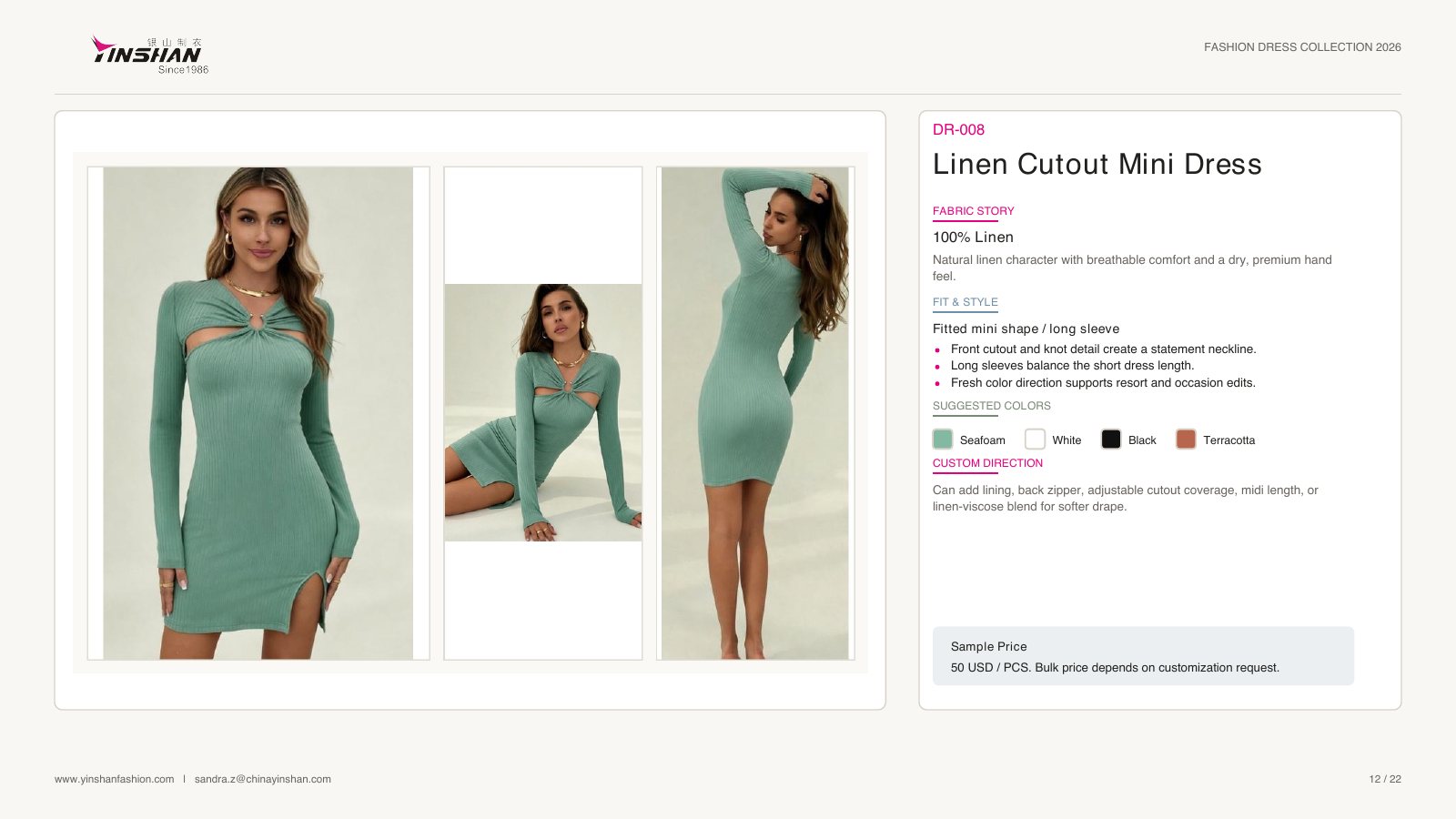 Linen Cutout Mini Dress wearing and construction view 1