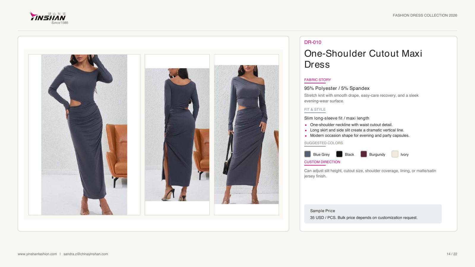 One-Shoulder Cutout Maxi Dress wearing and construction view 1