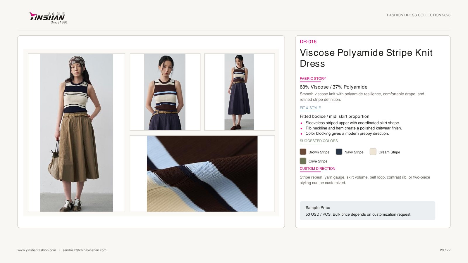 Viscose Polyamide Stripe Knit Dress wearing and construction view 1
