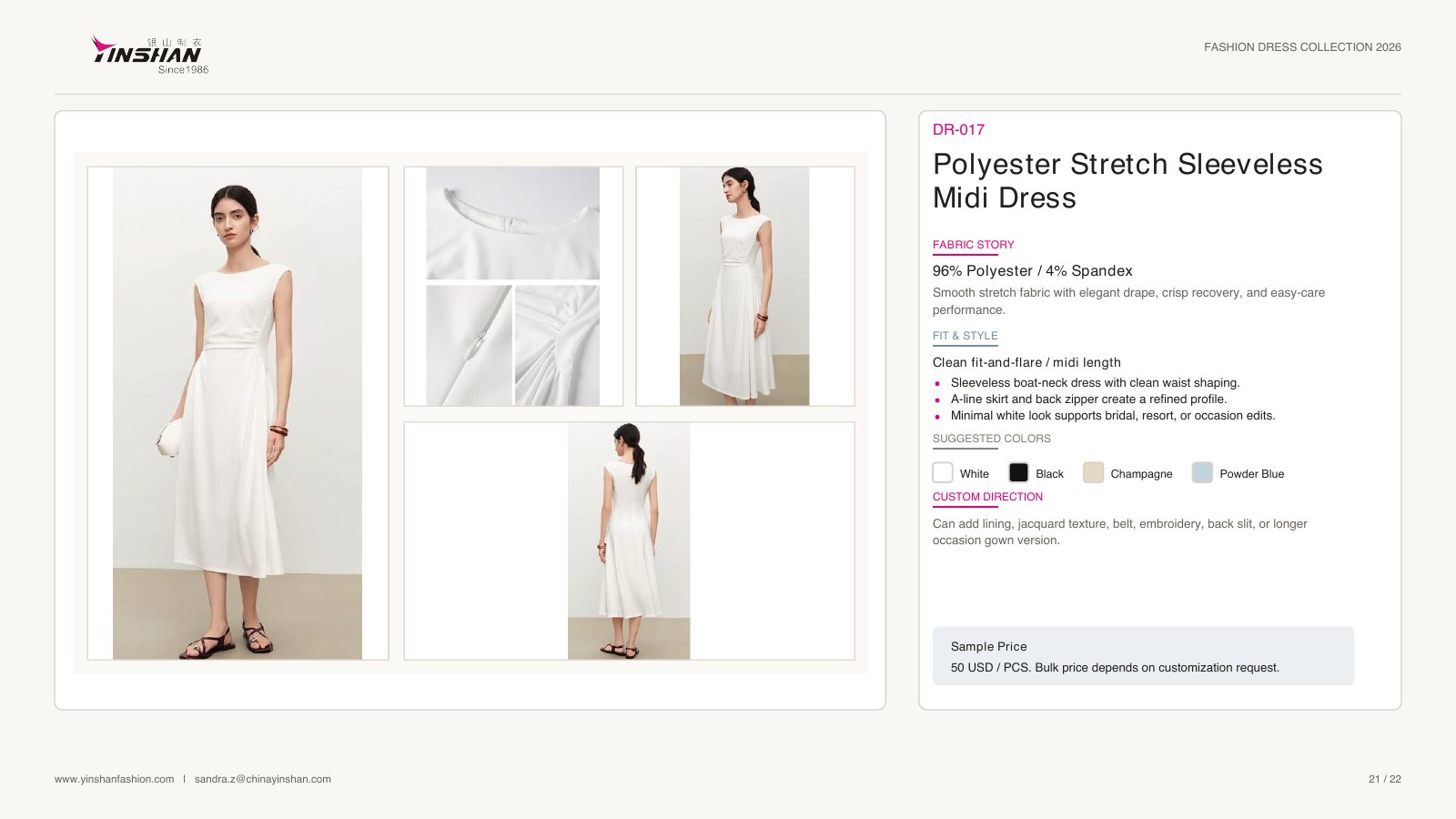Polyester Stretch Sleeveless Midi Dress wearing and construction view 1