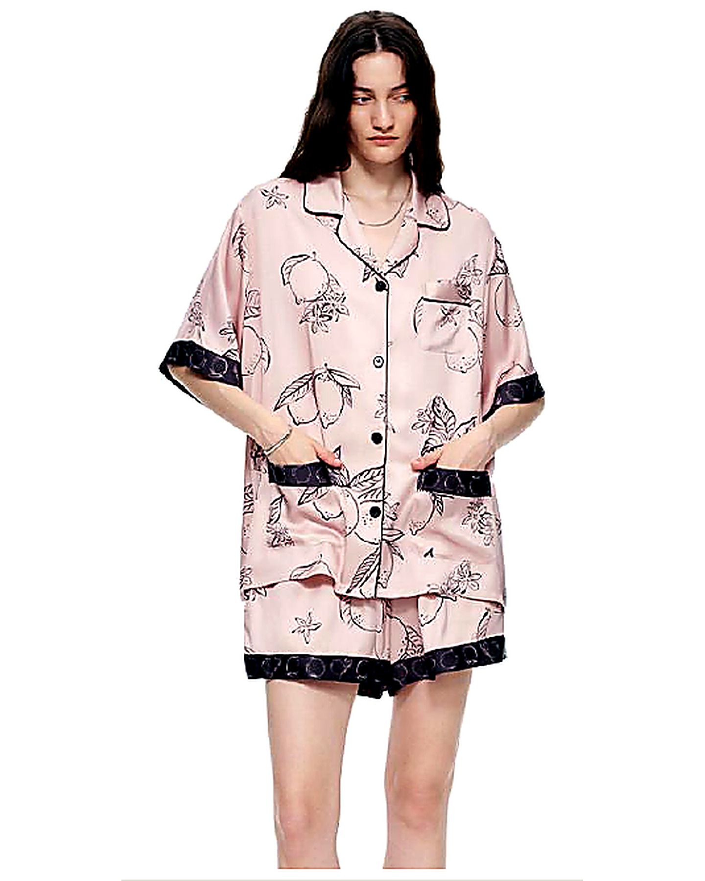 Rose print short pajama set sample for loungewear manufacturing