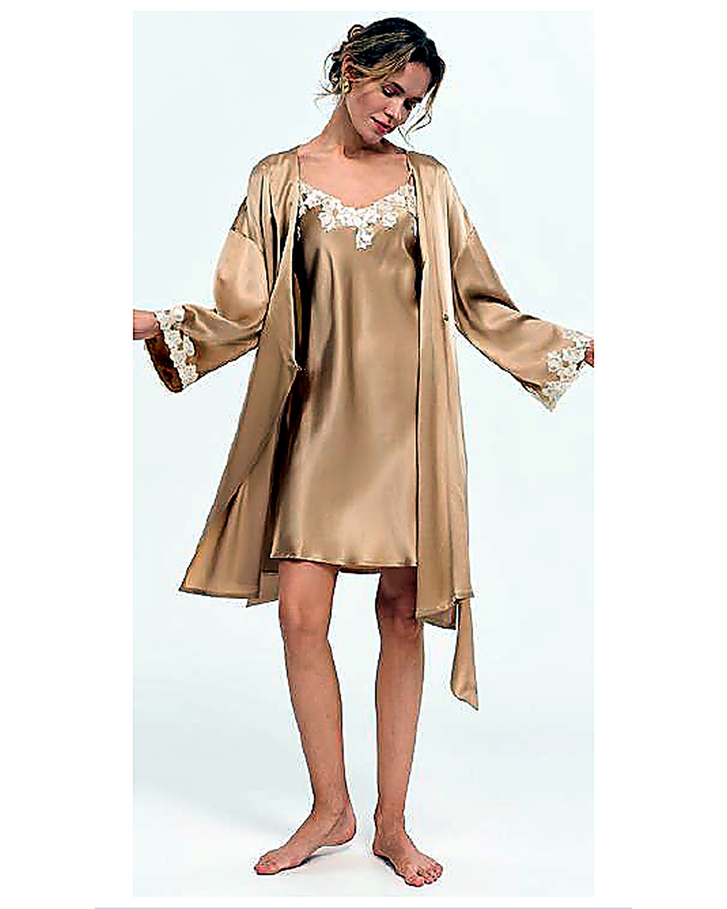 Silk robe and nightdress set sample for branded loungewear development