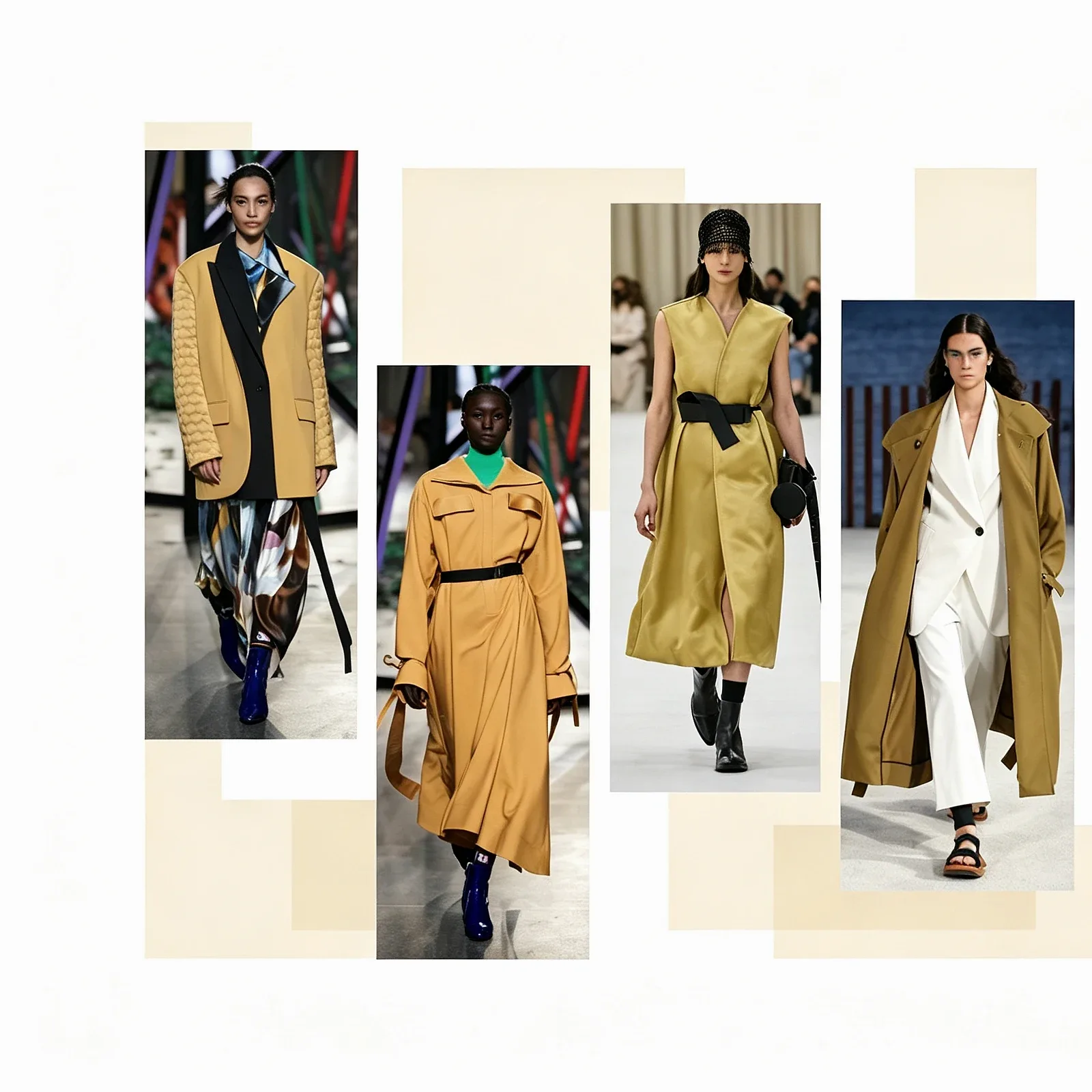 Fashion trend board with runway silhouettes and coordinated seasonal colour direction