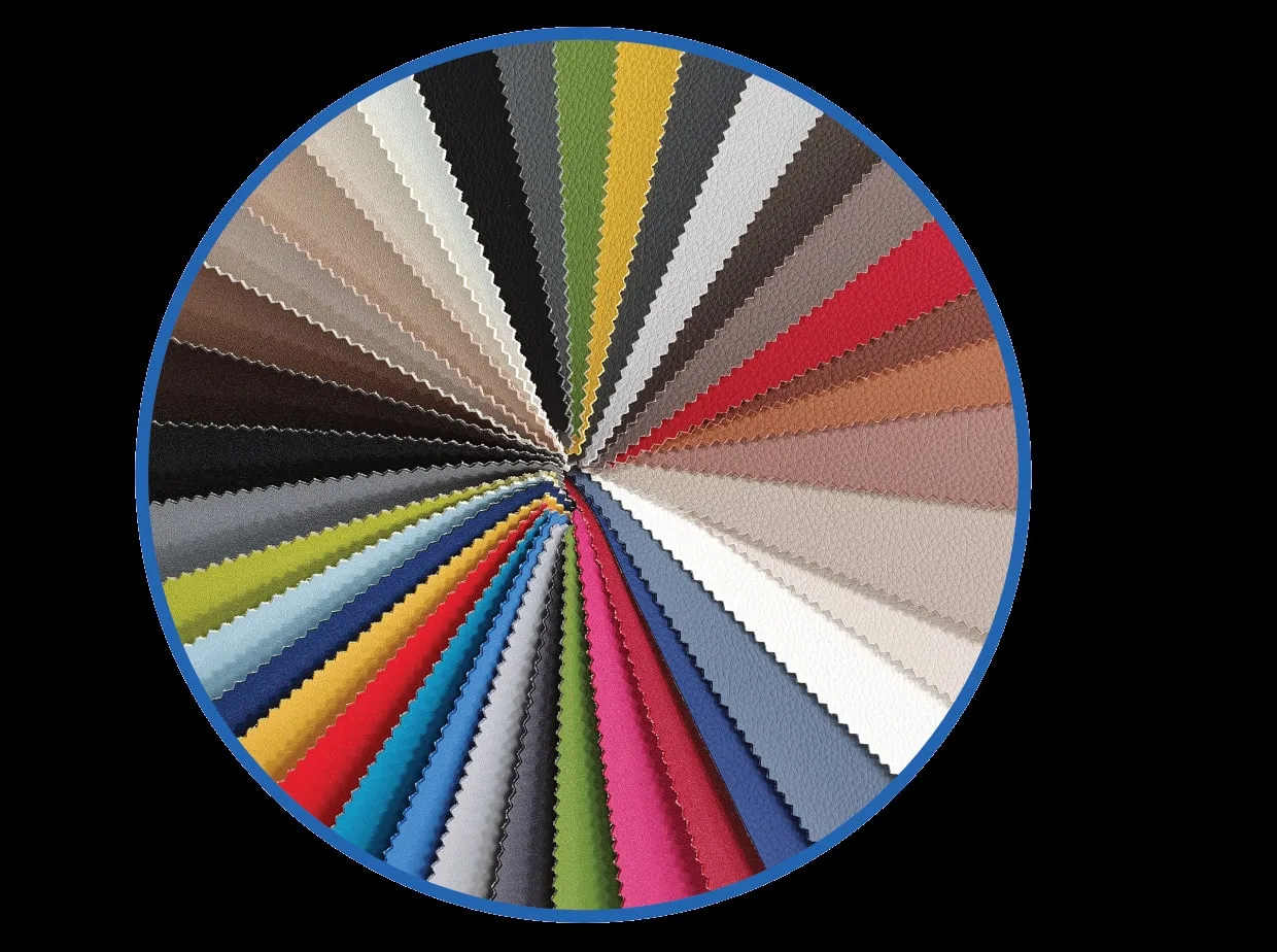 A fan of physical fabric colour swatches used to reconfirm material and colour choices before a wholesale reorder