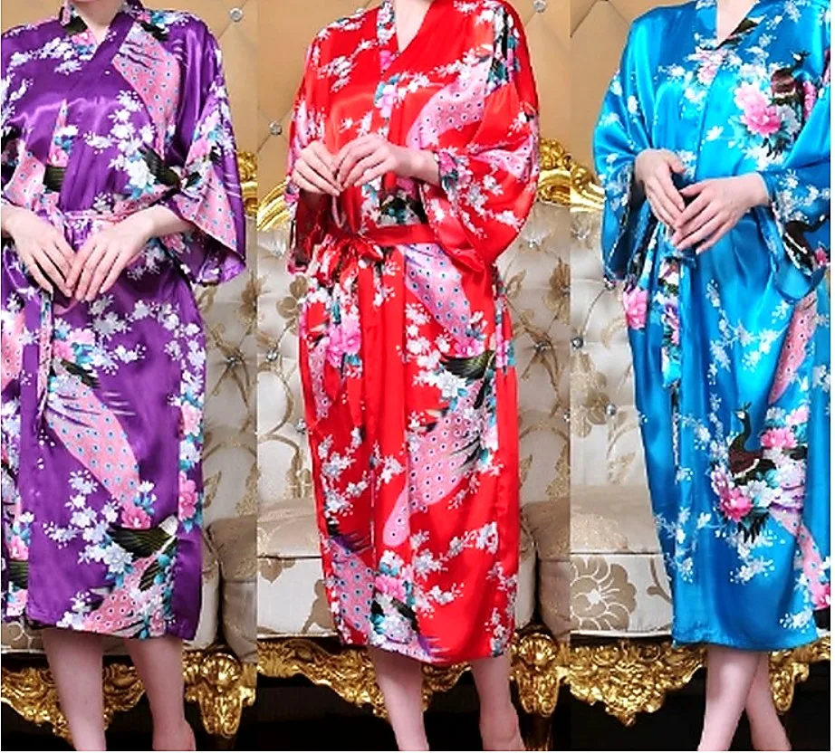 Color-rich floral satin kimono robe B2B development reference image