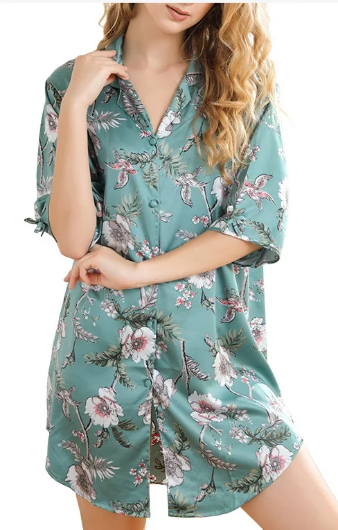 Teal floral short-sleeve pajama robe used as a private-label sleepwear development reference