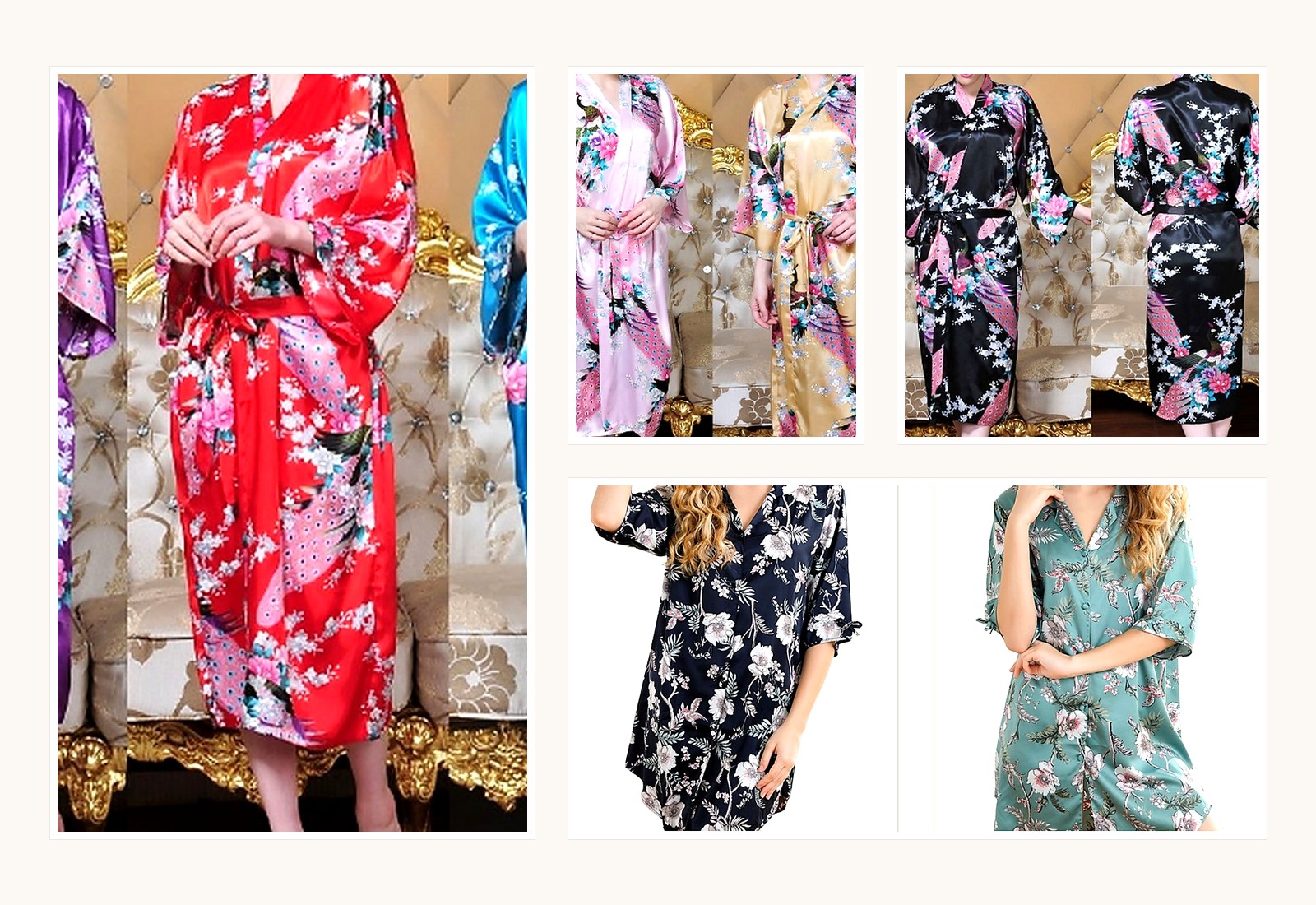 Yinshan loungewear and sleepwear collection with printed satin robes, pajamas, lounge shirts, and soft lounge sets