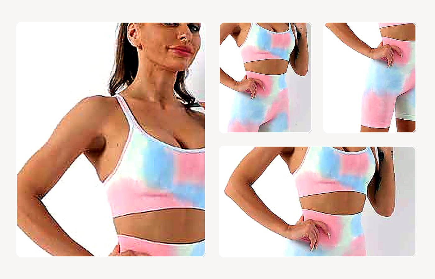 Printed Seamless Bra Short Set wearing and construction view 1