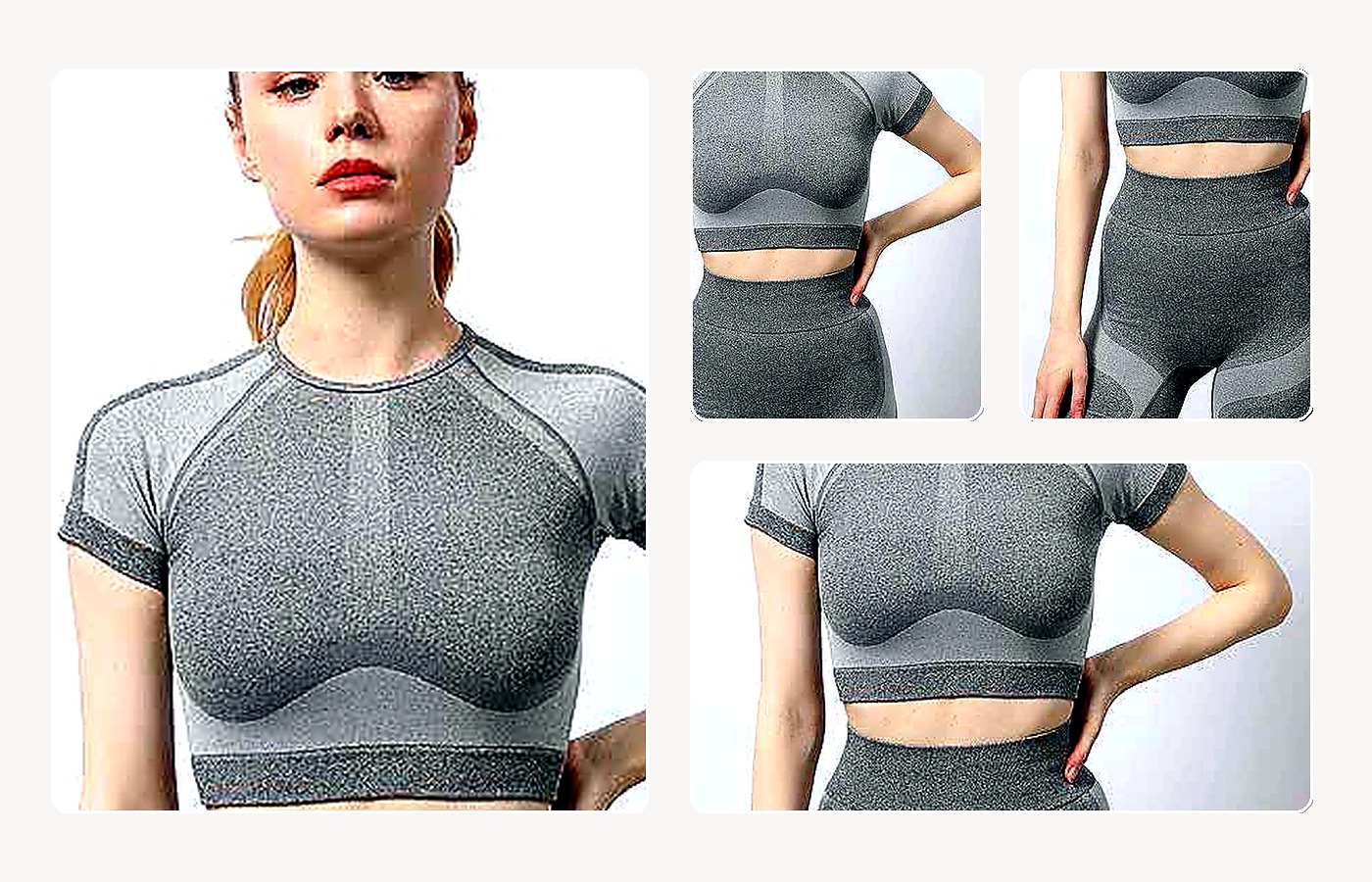 Textured Crop Short Set wearing and construction view 1