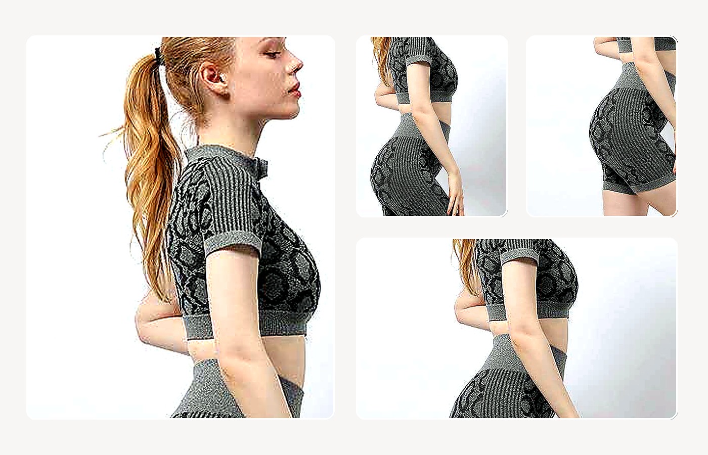 Jacquard Crop Short sett wearing and construction view 1