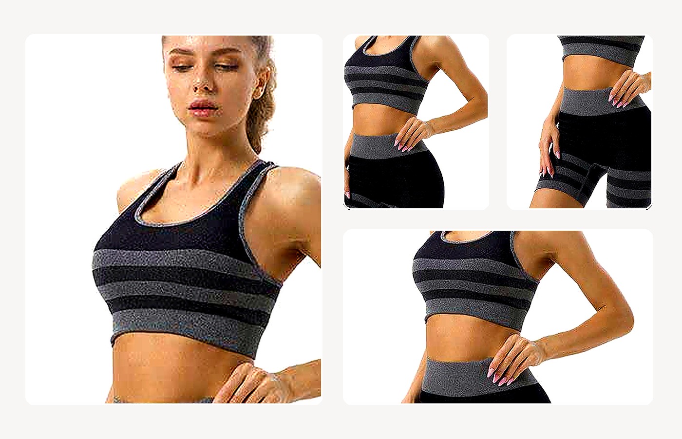 Contrast Trim Bra Short Set wearing and construction view 1