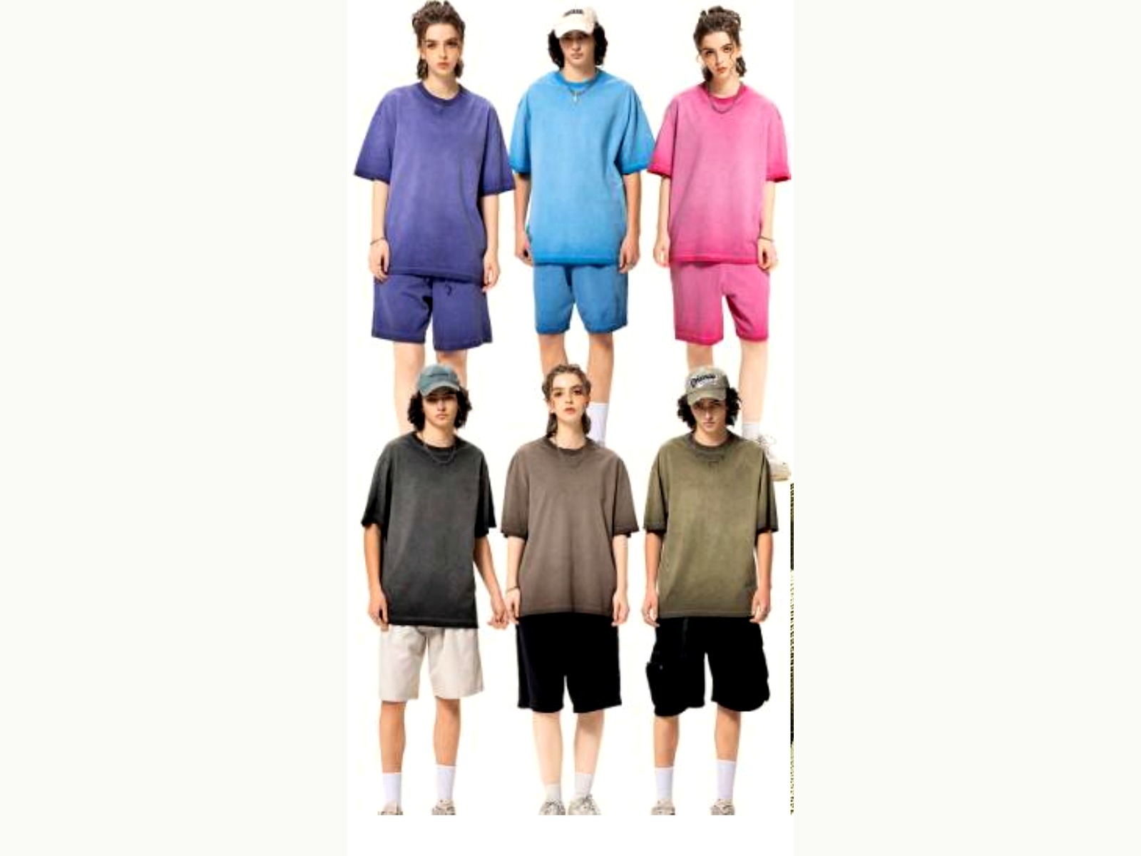 Pigment-Wash Boxy Tee Set wearing and construction view 1