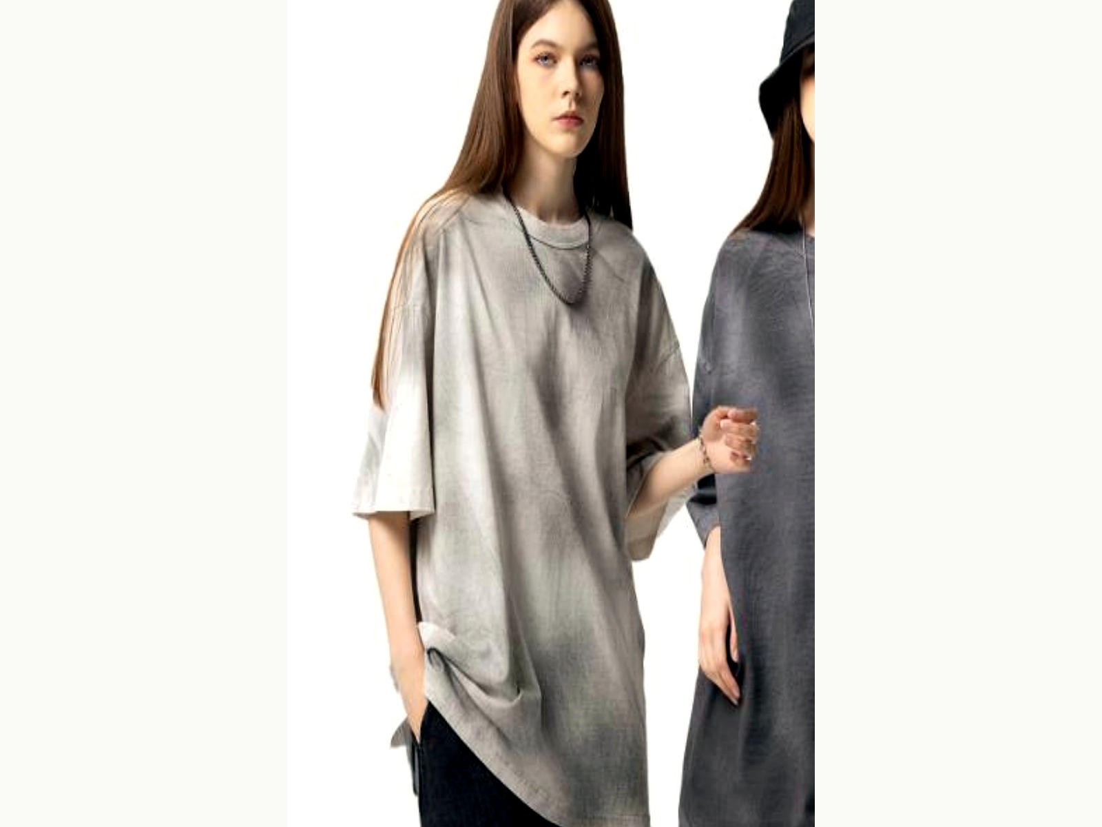 Longline Brushed Edge Tee wearing and construction view 1